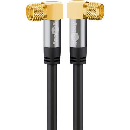 Goobay coaxkabel - 10 meter - 4-voudig afgeschermd - 100% koper - 2 x F-stekker haaks mannelijk - Zwart
