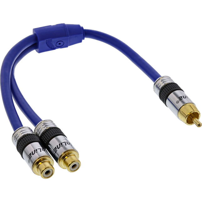 25 cm premium Tulp Y-kabel – 1x Tulp (m) naar 2x Tulp (v) - Verguld - Blauw