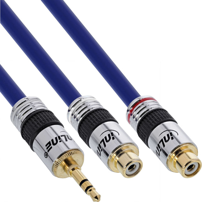 25 cm premium 3,5mm Jack (m) – Tulp (v) Stereo Audio Adapterkabel - 100% koper - Verguld - Blauw