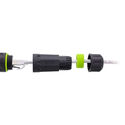 Patchkabelkoppeling Cat.6A – kort – IP68 – 2x RJ45 – afgeschermd