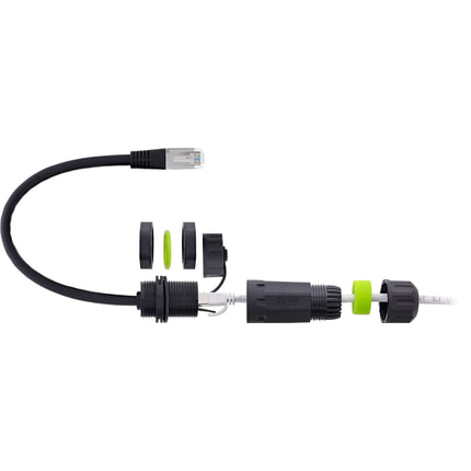 Patchkabelkoppeling Cat.6A – IP68 – RJ45-aansluiting naar RJ45-stekker – 20 cm