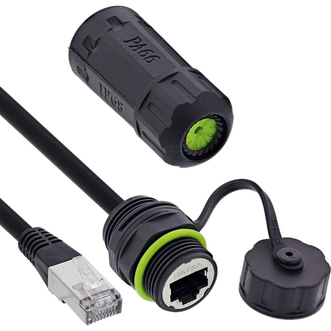 Patchkabelkoppeling Cat.6A – IP68 – RJ45-aansluiting naar RJ45-stekker – 20 cm