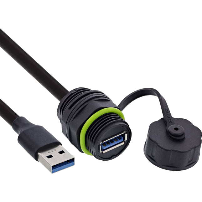 50 cm USB-A-koppeling, IP68, afgeschermd, van contactdoos naar stekker