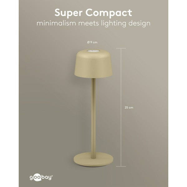 Draadloze LED-Tafellamp – 25 cm – Warm Wit – 3 Helderheidsstanden – Beige