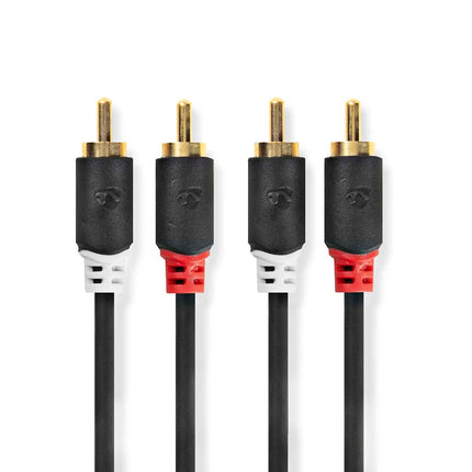5 meter Tulp Stereo Audiokabel – 2x RCA (m) naar 2x RCA (m) - 100% -  Verguld - Zwart