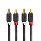 5 meter Tulp Stereo Audiokabel – 2x RCA (m) naar 2x RCA (m) - 100% -  Verguld - Zwart