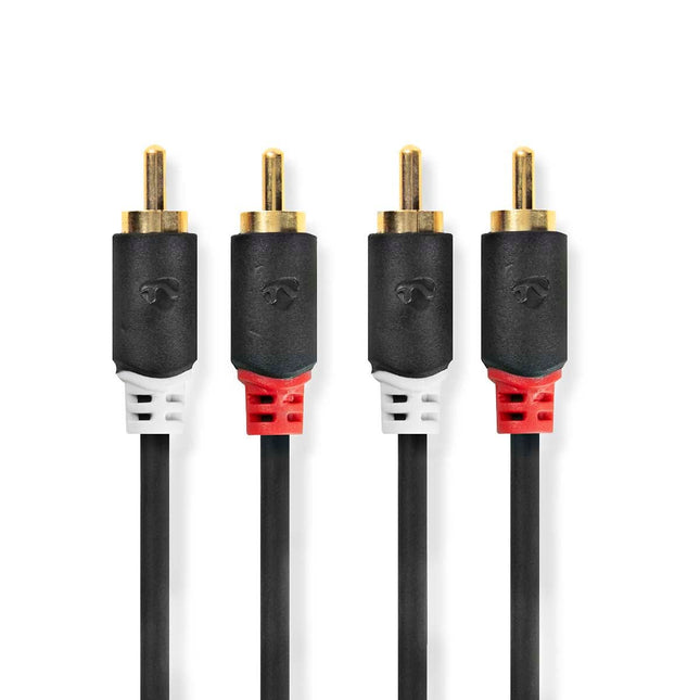 5 meter Tulp Stereo Audiokabel – 2x RCA (m) naar 2x RCA (m) - 100% -  Verguld - Zwart