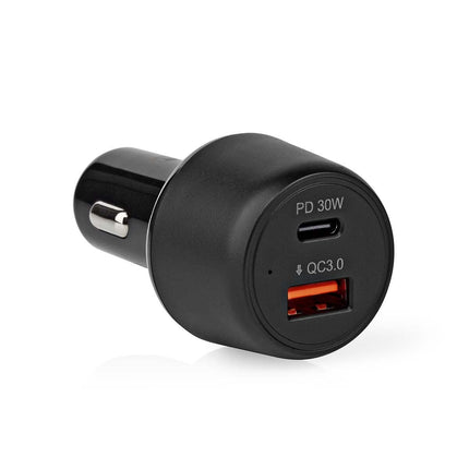 Autolader met 1x USB-C PD en 1x USB-A QC3.0 – 48W – Zwart