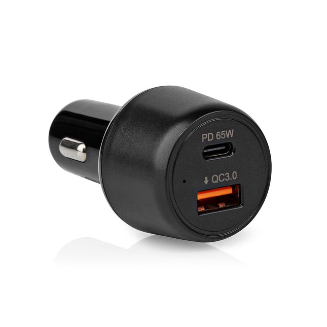 Autolader met 1x USB-C PD en 1x USB-A QC3.0 – 65W – Zwart
