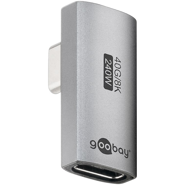 Haakse USB-C adapter (links/rechts gedraaid) - USB-4 - 40 Gbps - PD 240W - 8K/60 Hz - aluminium