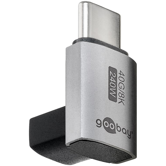 Haakse USB-C adapter - Boven/beneden - USB 4 40 Gbps - PD 240W 0 8K/60 Hz - Aluminium