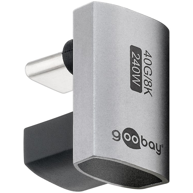 Haakse USB-C adapter (U bocht) - USB4 40 Gbps - PD 240W - 8K 60Hz - Aluminium