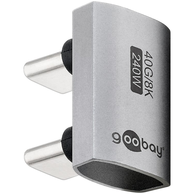 Haakse (U -bocht)  USB-C Koppelstuk (m-m) - USB4 40 Gbps | PD 240W | 8K 60Hz | Aluminium