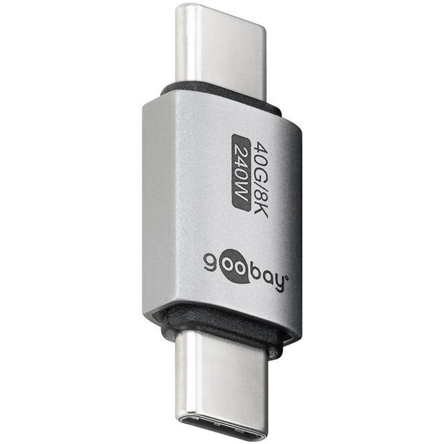Koppelstuk USB-C - USB-C (m) naar USB-C (m) - USB4 40 Gbps - PD 240W - 8K 60Hz - aluminium