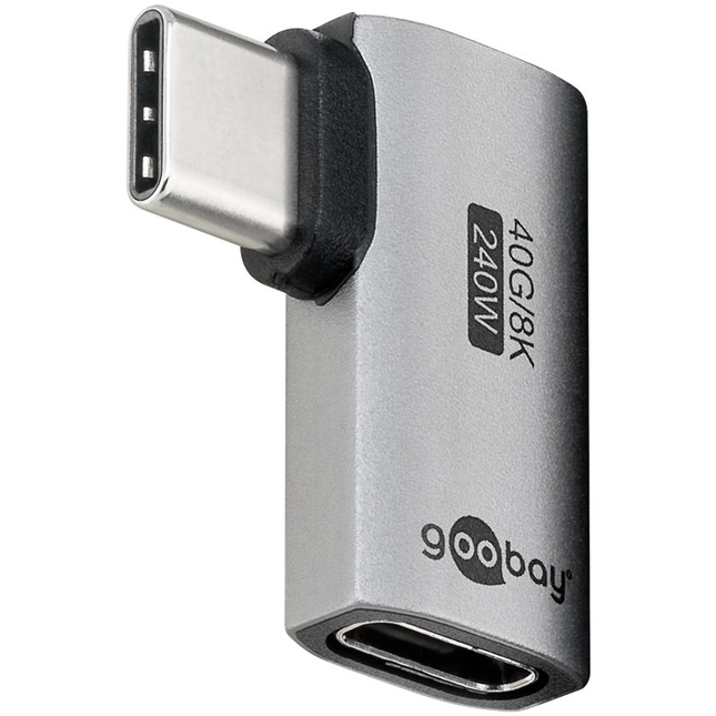 Haakse adapter USB-C (Links/Rechts) - USB4 40 Gbps - PD 240W - 8K/60 Hz - Aluminium