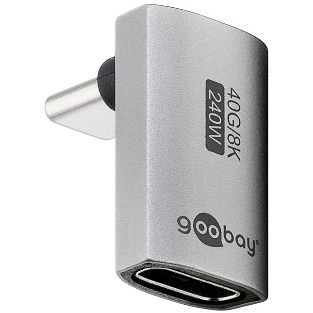 Haakse adapter USB-C (Boven/Onder) - USB4 40 Gbps - PD 240W - 8K/60 Hz - Aluminium