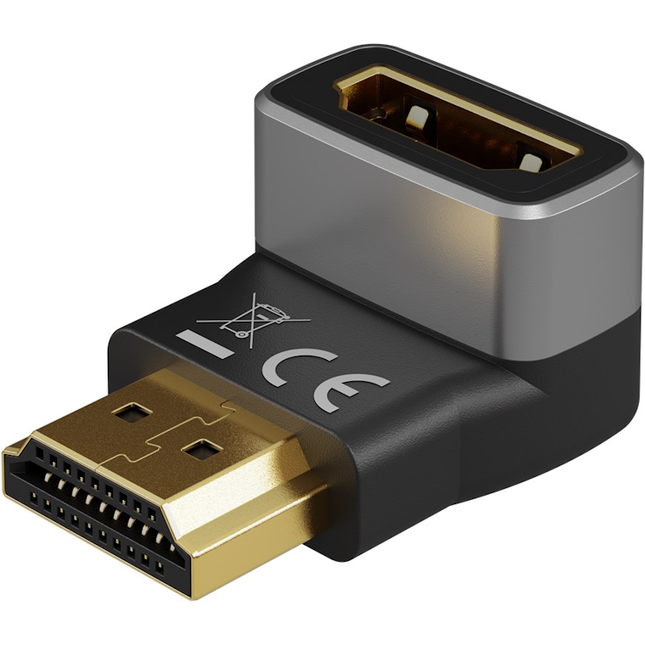 HDMI Hoekadapter 270° Verticaal | HDMI-A (v) naar HDMI-A (m) | 8K @ 60Hz - Verguld - Zwart/zilver