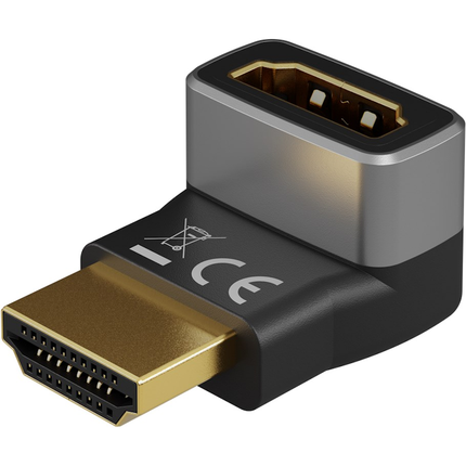 HDMI Hoekadapter 90° Verticaal - HDMI-A (v) naar HDMI-A (m) - 8K @ 60Hz - Verguld - Zwart/zilver