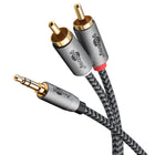 50 cm Plus Premium 3,5 mm Jack naar 2x RCA Tulp Kabel - Koper - Verguld - Zwart/zilver