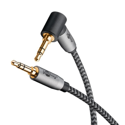 50 cm AUX Audio-aansluitkabel – 3,5 mm Stereo - 90° Hoek - Koper - Verguld -  Zwart/zilver