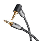 50 cm AUX Audio-aansluitkabel – 3,5 mm Stereo - 90° Hoek - Koper - Verguld -  Zwart/zilver