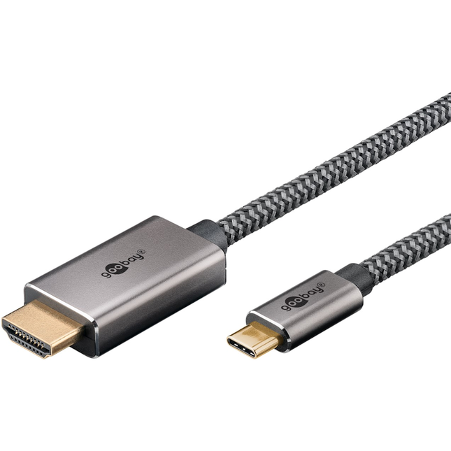 3 meter USB-C naar HDMI kabel – 4K @ 60Hz – Aluminium/Nylon - Zwart/Zilver