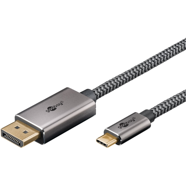 3 meter USB-C naar DisplayPort kabel – 4K @ 60Hz – Aluminium/Nylon - Verguld - Zwart/zilver