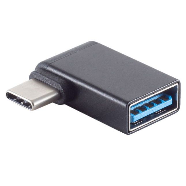 USB-C (male) naar USB-A (female) adapter – 90° haaks links/rechts – USB 3.0 – OTG – Zwart