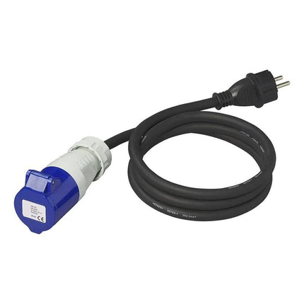 1,5 meter verloopkabel – Schuko Stekker naar CEE  2,5 mm² – IP44 – 16A - Zwart