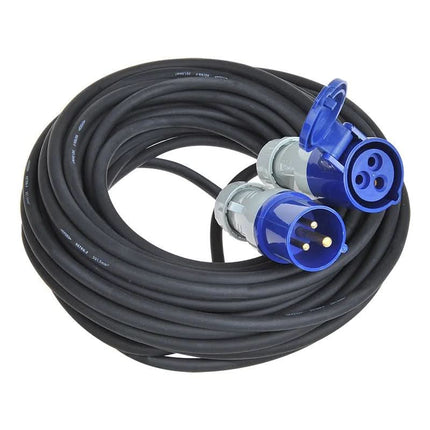 30 meter CEE Verlengkabel  –CEE (m) / CEE (v) 3-polig  - 230V – 16A – IP44 – 3-Polig - Zwart