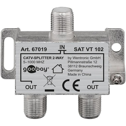 BK Distributeur - 1 ingang > 2 uitgangen - 5 MHz – 1000 MHz