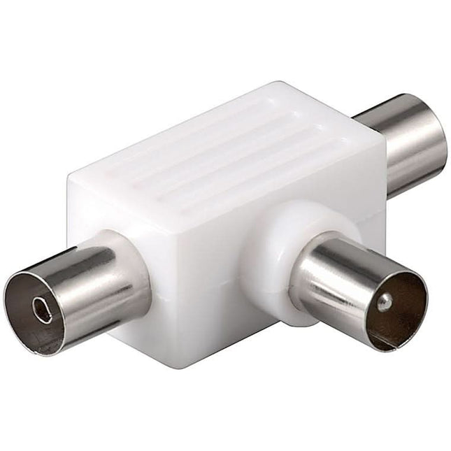 Coaxiale T-adapter - 2x coaxiaal vrouwelijk > 1x coaxiaal mannelijk - plastic