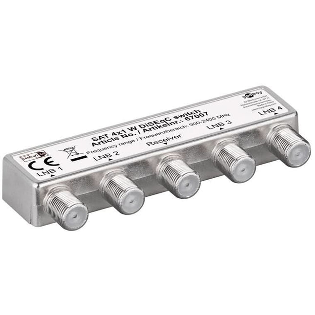 DiSEqC 2.0 Switch 4x LNB naar 1x Receiver (900 – 2400 MHz) - Zilver