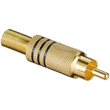 RCA-stekker met Kabelbeschermer – Verguld – Zwarte kleurcodering – Goud