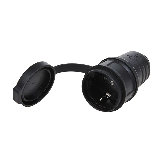 Contrastekker Schuko 16A – 230V – IP44 – Kunststof - Zwart