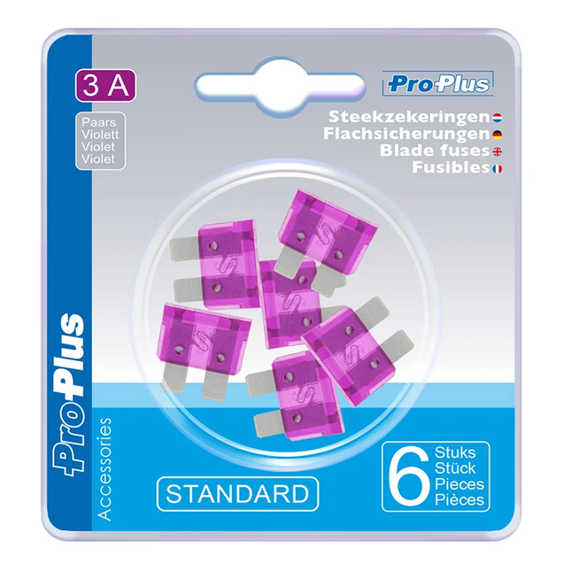 Standaard Steekzekeringen 3A – 6 Stuks – Paars (Blisterverpakking)