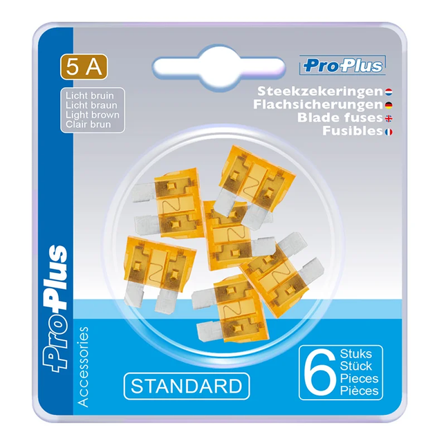 Standaard Steekzekeringen 5A – 6 Stuks – Licht bruin (Blisterverpakking)