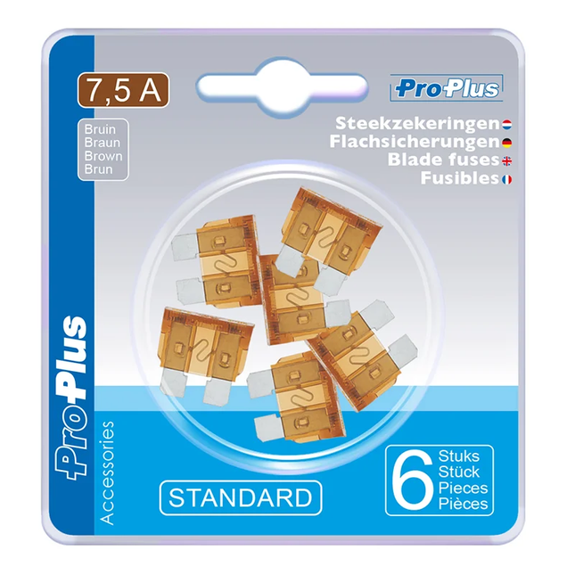 Standaard Steekzekeringen 7,5A – 6 Stuks – Bruin (Blisterverpakking)