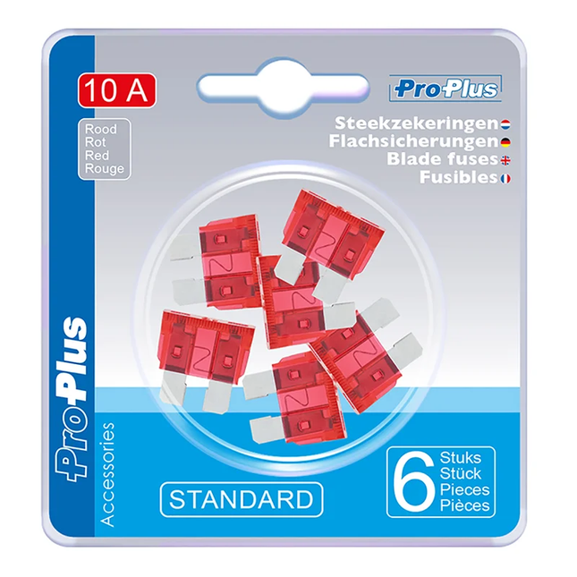 Standaard Steekzekeringen 10A – Rood – 6 Stuks (Blisterverpakking)