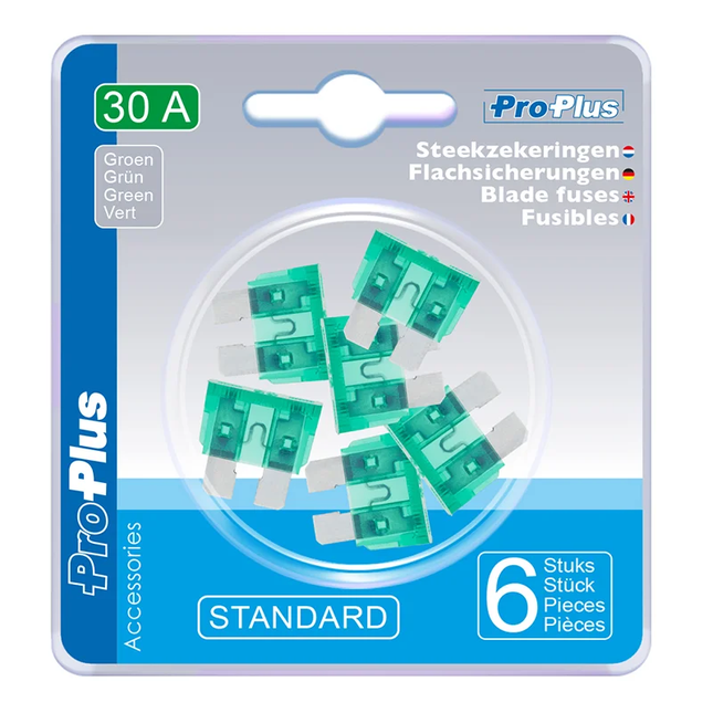 Standaard Steekzekeringen 30A – 6 Stuks - Groen (Blisterverpakking)