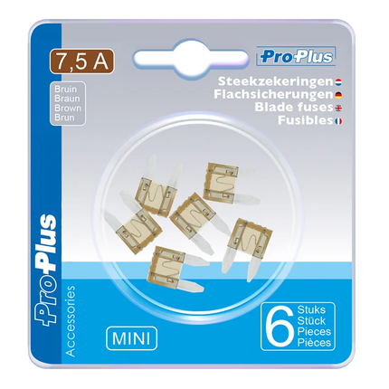 Steekzekeringen Mini 7,5A – Bruin – 6 stuks in blister