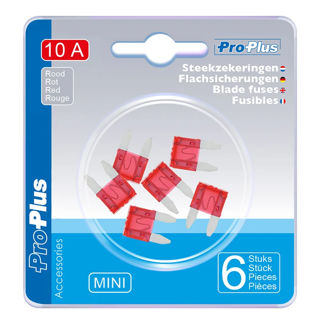 Steekzekeringen mini 10A rood – 6 stuks in blister
