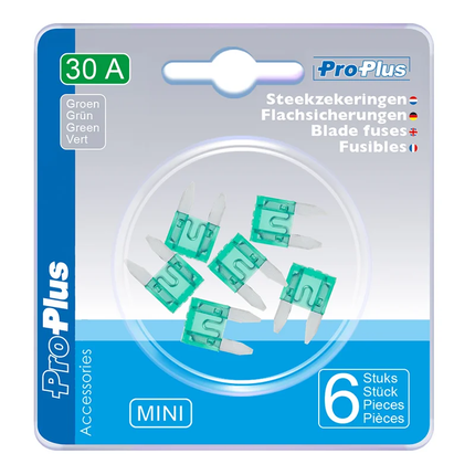 Steekzekeringen mini 30A groen – 6 stuks in blister