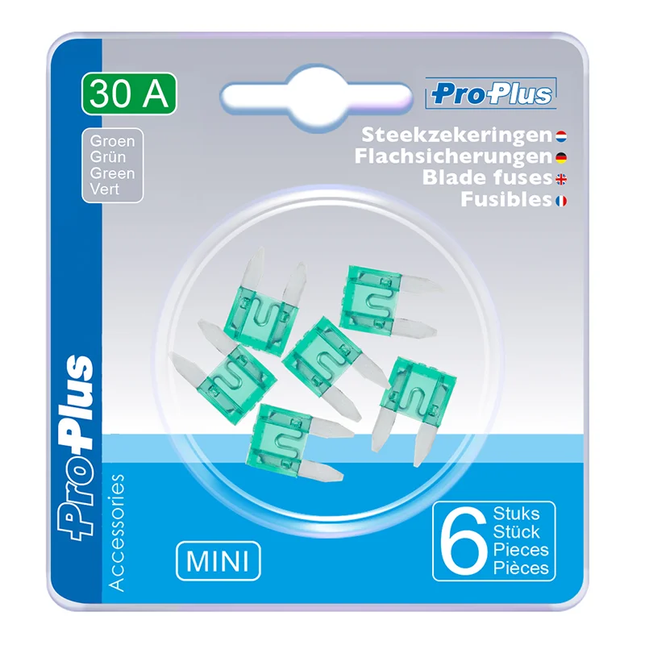 Steekzekeringen mini 30A groen – 6 stuks in blister