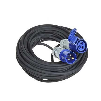 20 meter CEE Verlengkabel  –CEE (m) / CEE (v) 3-polig  - 230V – 16A – IP44 – 3-Polig - Zwart