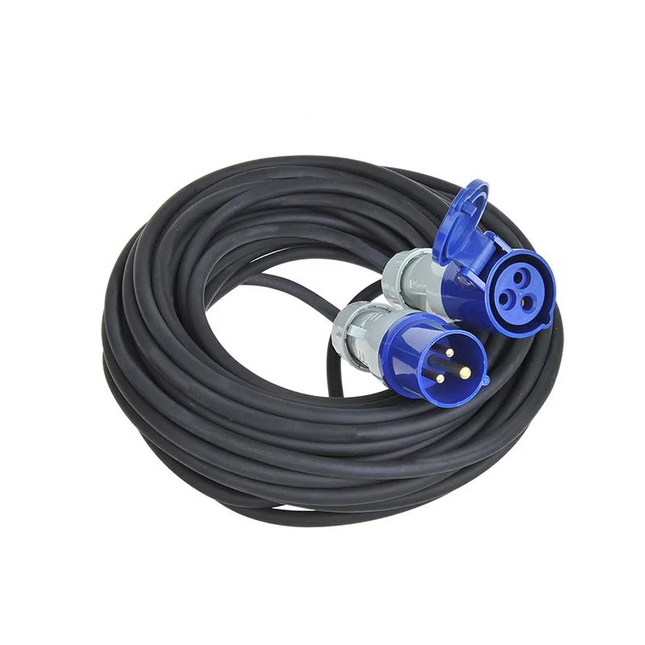 20 meter CEE Verlengkabel  –CEE (m) / CEE (v) 3-polig  - 230V – 16A – IP44 – 3-Polig - Zwart