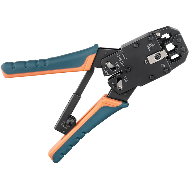 Professionele krimptang met ratelmechanisme voor RJ45, RJ12, RJ11 en RJ10 - Metaal
