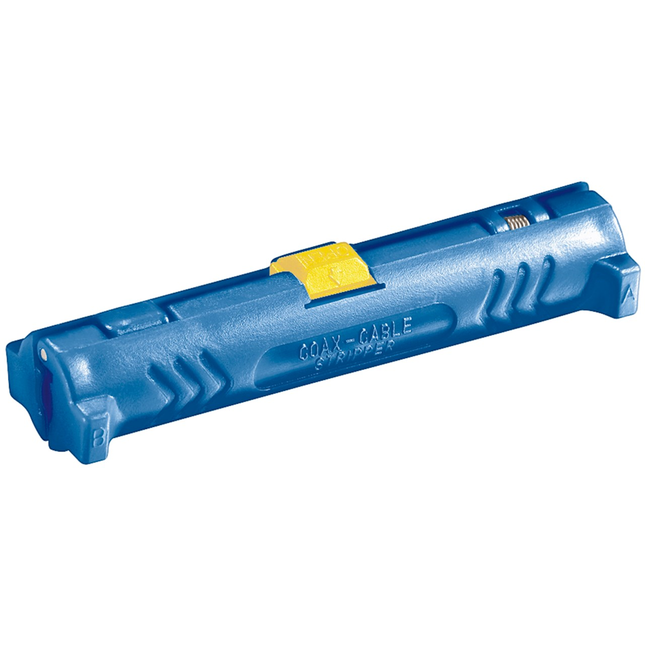 Coaxiale kabelstripper met openingsveer en vergrendelingshendel - Blauw