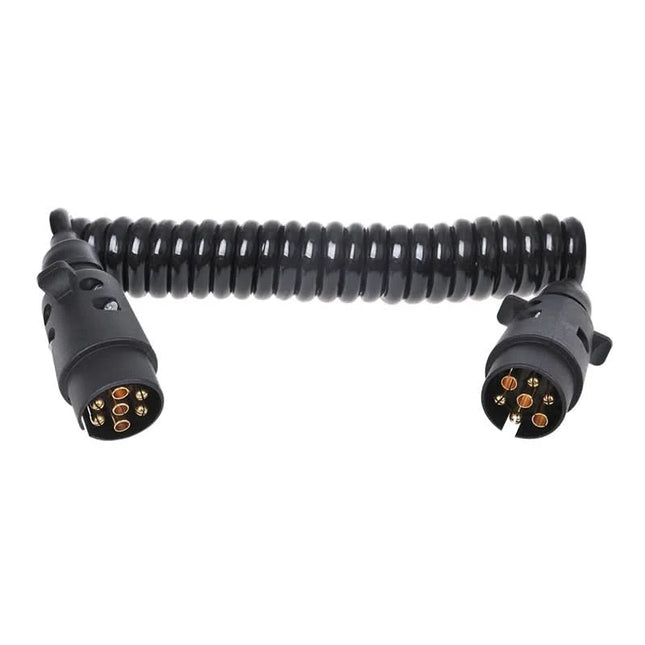 ProPlus Spiraalkabel 3 meter met 2x 7-polige PVC stekker – Zwart