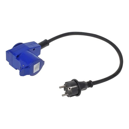 40 cm Campingstroomkabel – Schuko naar haakse CEE contrastekker + Schuko stopcontact – 16A – IP44 - Zwart